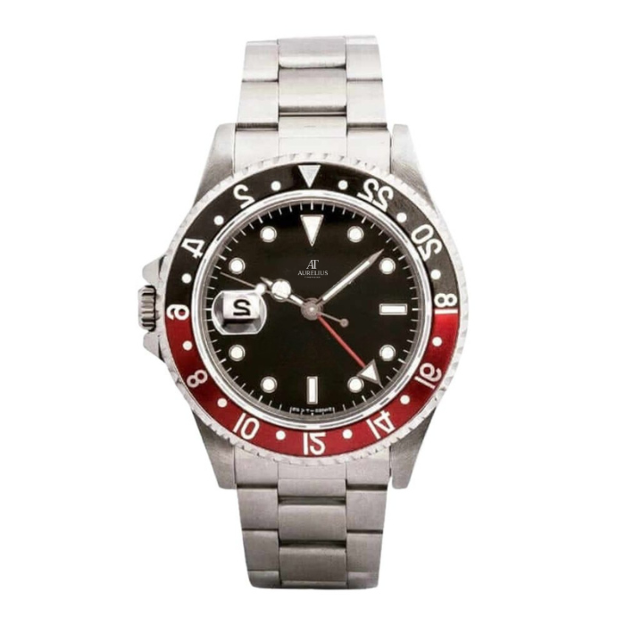 Dual Time 40 – Black Dial | Steel Bracelet & Red-Black 24H Bezel