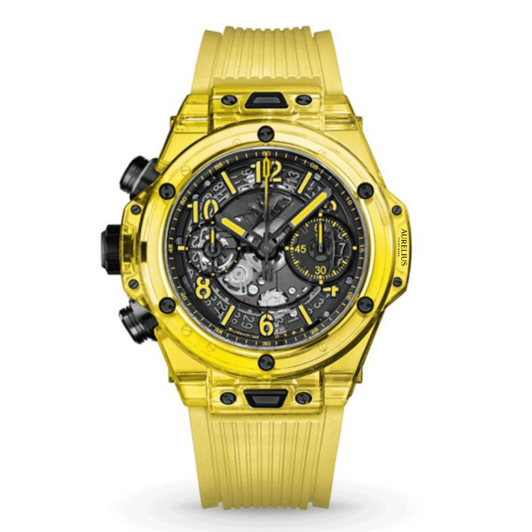 Fusion Chronograph 42 – Black Skeleton Dial | Yellow Sapphire Case & Black Rubber Strap